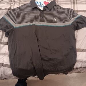 Penguin Brand Black Striped Polo Shirt